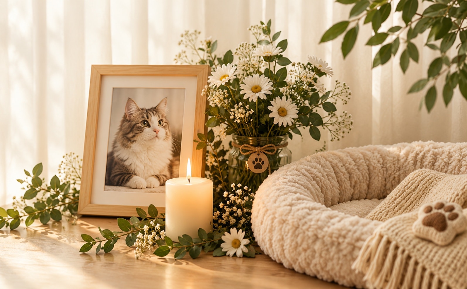 A soft candle glowing warmly